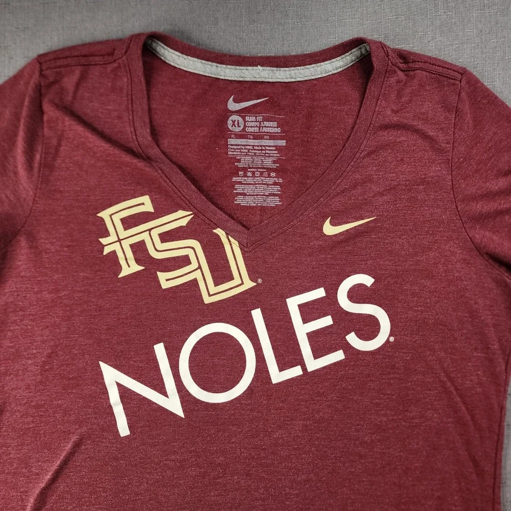 Nike Florida State Seminoles FSU V Neck T Shirt Burgundy Gold Noles XL Slim Fit